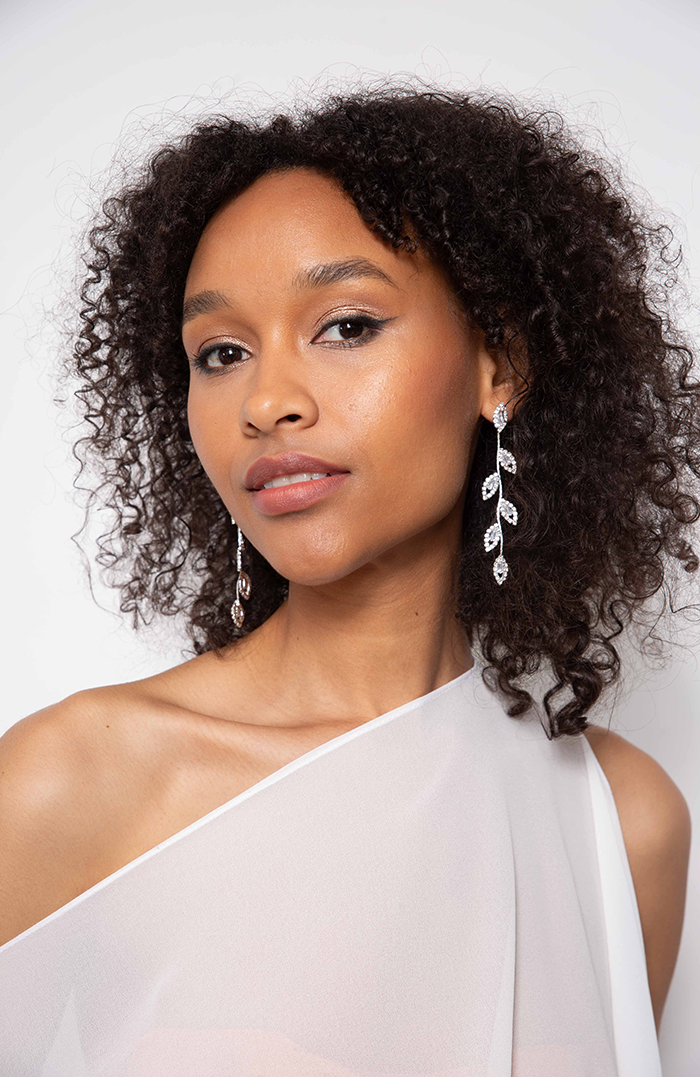 SILVER GLITTER LEAF HOOPS