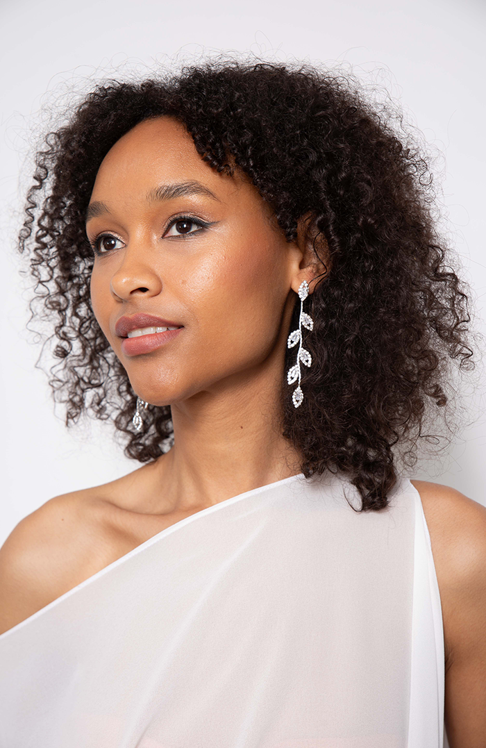 SILVER GLITTER LEAF HOOPS