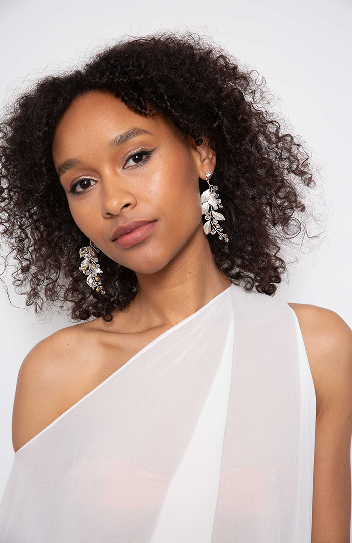 Silver leaf hoops with crystals and glitter