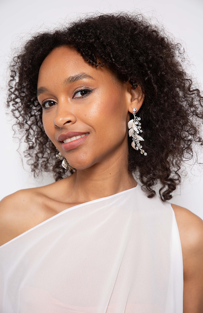Silver leaf hoops with crystals and glitter
