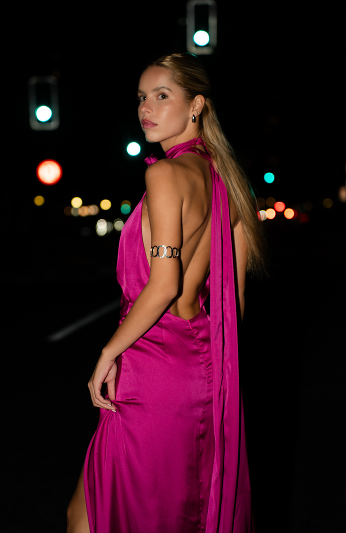 PRE-ORDER: NIZA STRONG ORANGE SILK MAXI DRESS